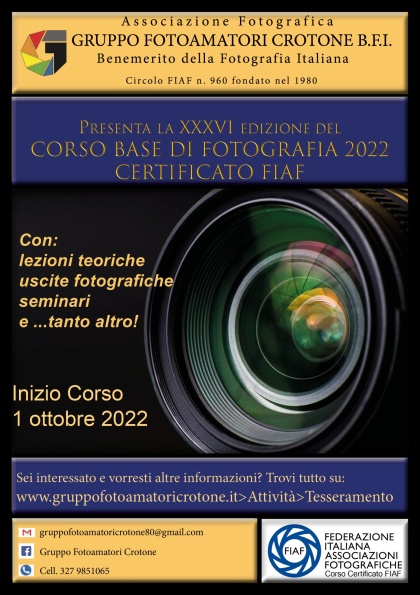 XXXVI Corso Base di Fotografia 2022 (Con Certificazione FIAF)